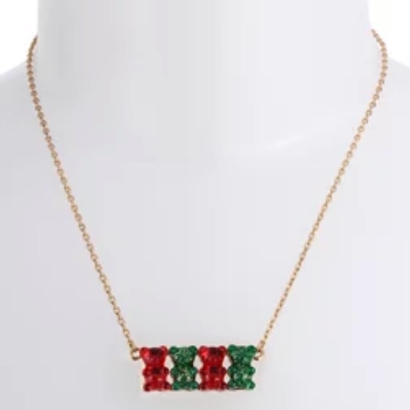 New Betsey Johnson Festive Gummy Bear Necklace & Stud Earrings Set - Picture 3 of 13